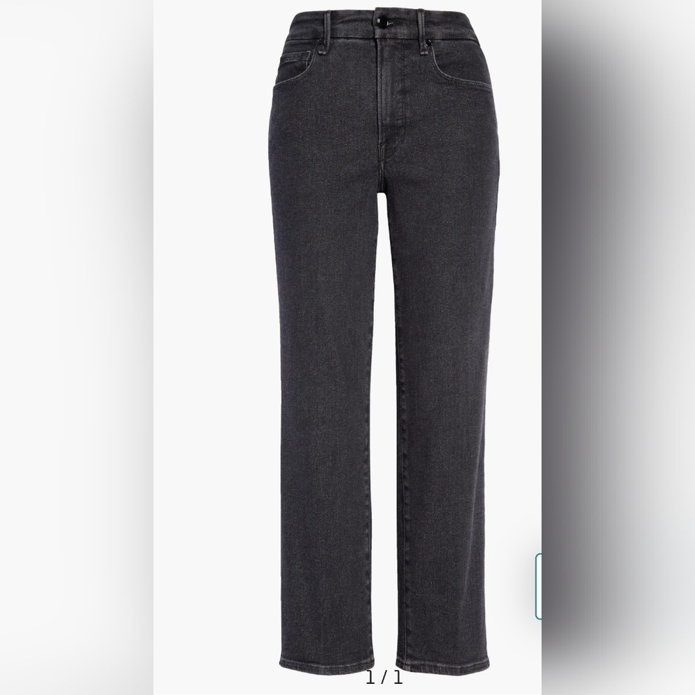 Good American Good Striaght Plus Size Dark Wash Grey Jeans. Size 18